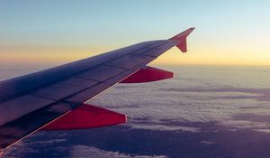 Preview wallpaper airplane, porthole, wing, clouds, overview