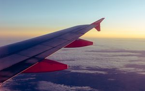 Preview wallpaper airplane, porthole, wing, clouds, overview