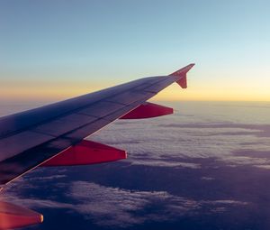 Preview wallpaper airplane, porthole, wing, clouds, overview