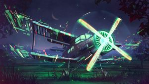 Preview wallpaper airplane, propeller, art, glow, night
