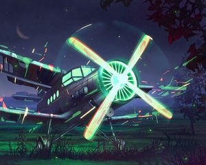 Preview wallpaper airplane, propeller, art, glow, night