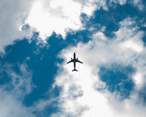 Preview wallpaper airplane, sky, clouds, bottom view