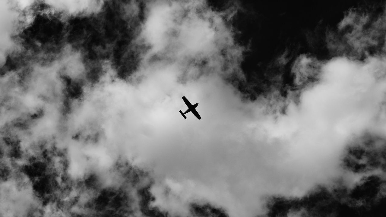 Wallpaper airplane, sky, clouds, bw