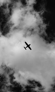 Preview wallpaper airplane, sky, clouds, bw