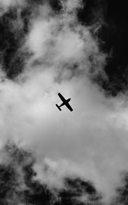 Preview wallpaper airplane, sky, clouds, bw