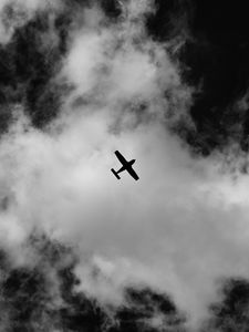 Preview wallpaper airplane, sky, clouds, bw