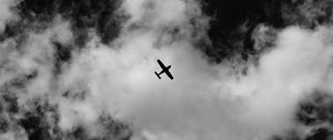 Preview wallpaper airplane, sky, clouds, bw
