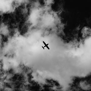 Preview wallpaper airplane, sky, clouds, bw