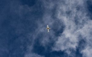 Preview wallpaper airplane, sky, flight, clouds, bottom view