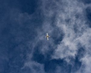 Preview wallpaper airplane, sky, flight, clouds, bottom view