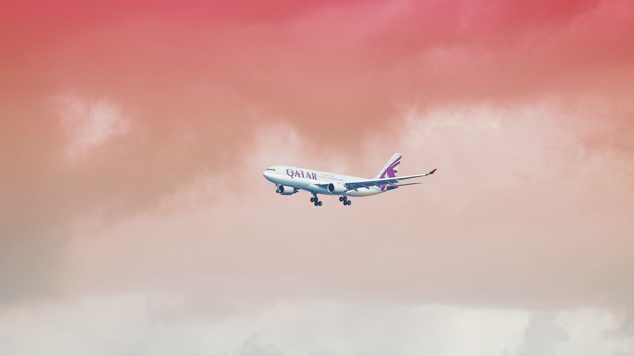 Wallpaper airplane, sky, flight, gradient, colorful, clouds