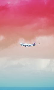 Preview wallpaper airplane, sky, flight, gradient, colorful, clouds