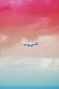 Preview wallpaper airplane, sky, flight, gradient, colorful, clouds