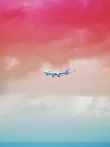 Preview wallpaper airplane, sky, flight, gradient, colorful, clouds