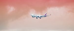Preview wallpaper airplane, sky, flight, gradient, colorful, clouds