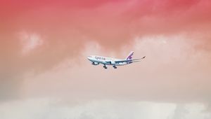 Preview wallpaper airplane, sky, flight, gradient, colorful, clouds