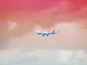 Preview wallpaper airplane, sky, flight, gradient, colorful, clouds