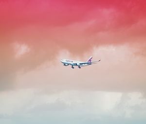 Preview wallpaper airplane, sky, flight, gradient, colorful, clouds