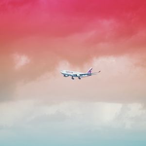 Preview wallpaper airplane, sky, flight, gradient, colorful, clouds