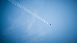 Preview wallpaper airplane, sky, smoke, trail