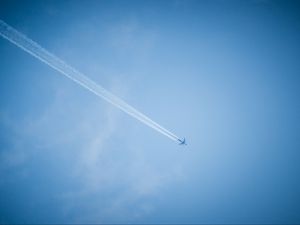 Preview wallpaper airplane, sky, smoke, trail