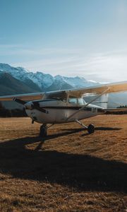 Preview wallpaper airplane, transport, metal, mountains, snowy