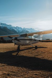 Preview wallpaper airplane, transport, metal, mountains, snowy