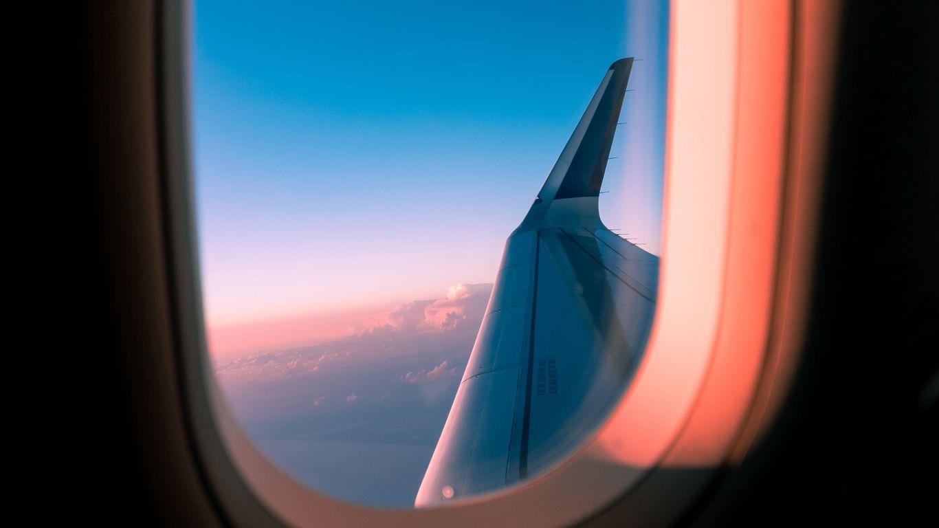 Download wallpaper 1366x768 airplane, window, porthole, wing, view ...