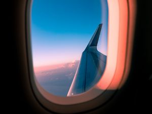 Preview wallpaper airplane, window, porthole, wing, view