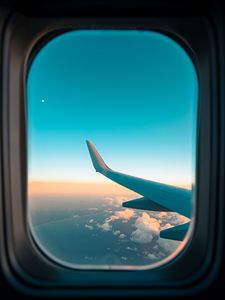Preview wallpaper airplane, window, porthole, wing, clouds, view