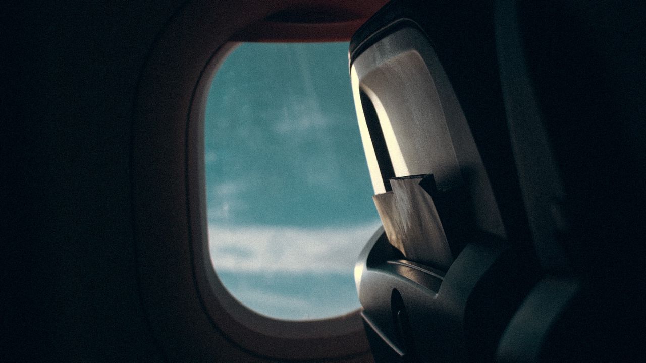 Wallpaper airplane, window, porthole, dark
