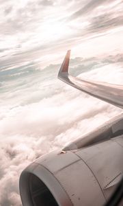 Preview wallpaper airplane, wing, clouds, view, overview