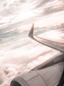 Preview wallpaper airplane, wing, clouds, view, overview