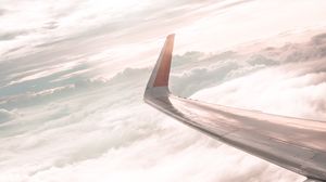 Preview wallpaper airplane, wing, clouds, view, overview