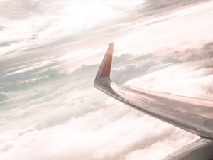 Preview wallpaper airplane, wing, clouds, view, overview