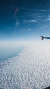 Preview wallpaper airplane, wing, clouds, sky, view