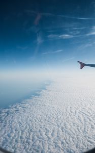 Preview wallpaper airplane, wing, clouds, sky, view