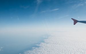 Preview wallpaper airplane, wing, clouds, sky, view