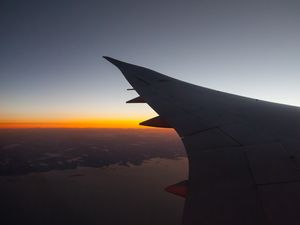 Preview wallpaper airplane, wing, flight, sky, dark