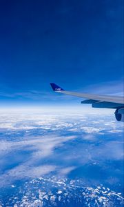 Preview wallpaper airplane wing, sky, flight, clouds, blue