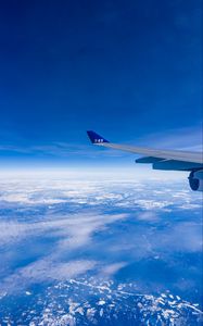 Preview wallpaper airplane wing, sky, flight, clouds, blue