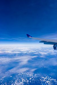 Preview wallpaper airplane wing, sky, flight, clouds, blue