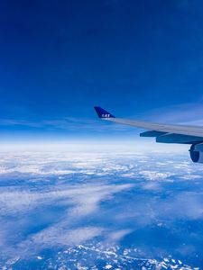 Preview wallpaper airplane wing, sky, flight, clouds, blue