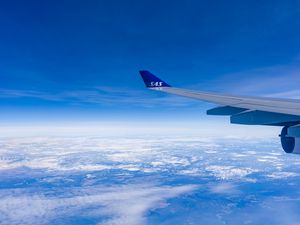 Preview wallpaper airplane wing, sky, flight, clouds, blue