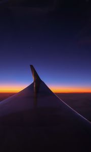 Preview wallpaper airplane wing, sky, flight, horizon, sunset