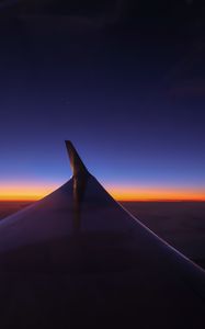 Preview wallpaper airplane wing, sky, flight, horizon, sunset