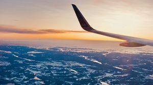 Preview wallpaper airplane, wing, view, land, overview