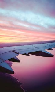 Preview wallpaper airplane, wing, view, sky, dusk