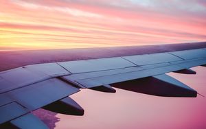 Preview wallpaper airplane, wing, view, sky, dusk