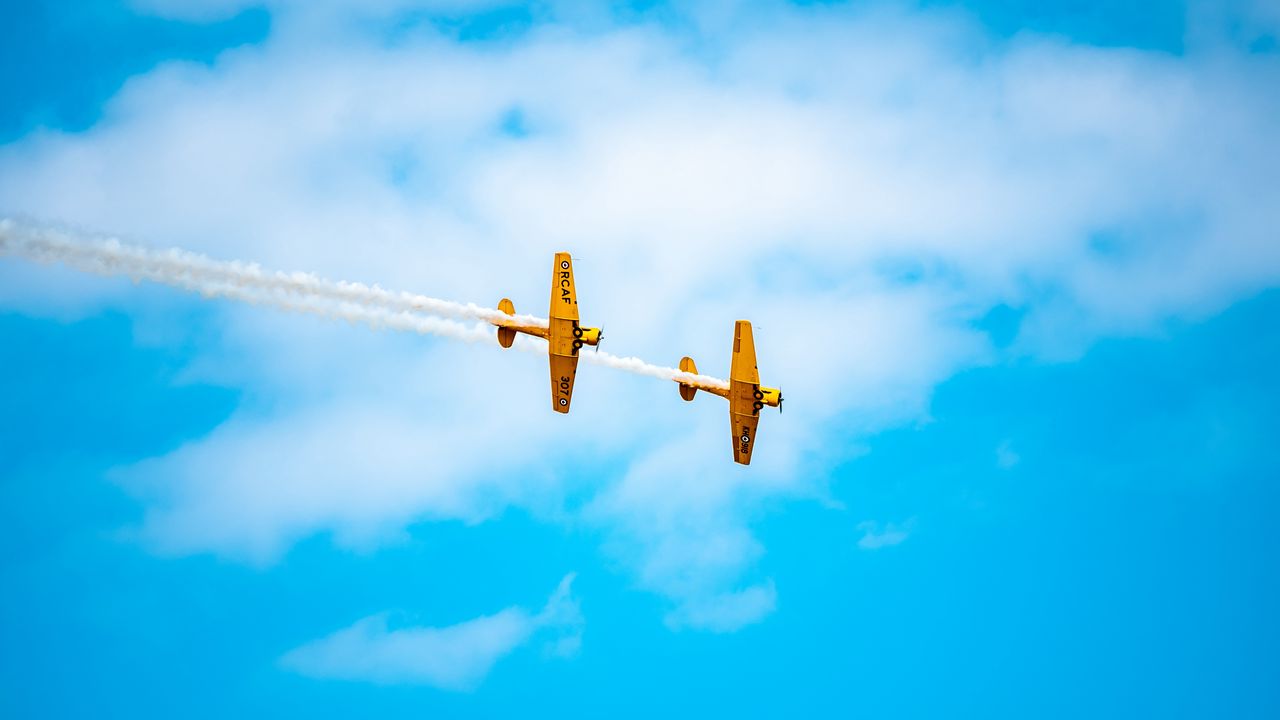 Wallpaper airplanes, airshow, trick, sky, smoke, aerobatics